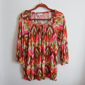 Jones New York Sport Orange Multi Color Print Top XXL